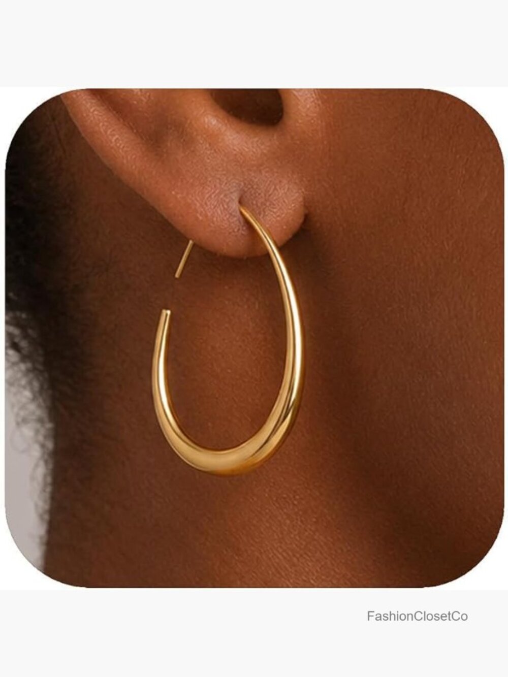 14K Gold Plated Hypoallergenic Open Oval Hoop Earrings